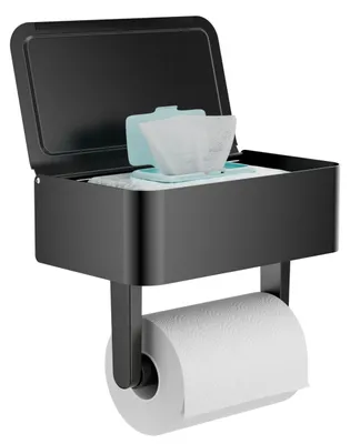 Toiletpapierhalter mit Ablage, Feuchttuchspender, matt schwarz, Edelstahl