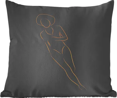 Produktbild von MuchoWow® Zierkissen Sofakissen Wohnzimmer Dekokissen 40x40 cm Frau - Gold - Schwarz - Strichzeichnung - Foto Kissen - Schlafzimmer Dekoration