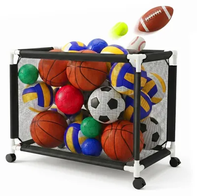 Immagine prodotto di Carrello porta palloni Relaxdays, 4 ruote con freno, L x P x A: 85 x 120 x 78 cm, gabbia per palloni da calcio, pallacanestro e pallavolo, nero
