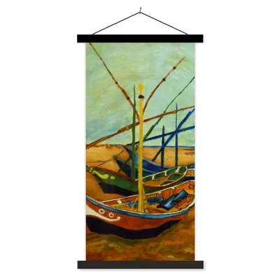 Produktbild von MuchoWow® Textilposter Fischerboote am Strand - Vincent van Gogh 60x120 cm mit schwarzem Rahmen - Magnete