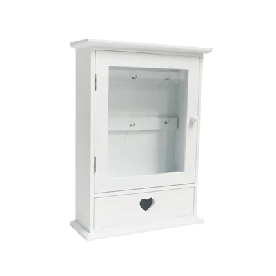 Produktbild von Schlüsselkasten Holz Weiß Vinniy Schlüsselschrank mit Schublade Vintage Landhaus Schlüsselhalter Shabby Chic Schlüsselablage Flur Schlüsselbox