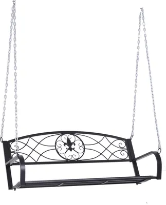 Zdjęcie produktu dla Wisząca ławka Outsunny 2-Seater Garden Swing Swing Bench Hollywood Swing Hanging Bench with Chains Metal Black 132 x 63 x 58 cm