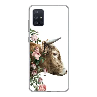 Produktbild von MuchoWow® Handyhülle Schutzhülle Hülle für Samsung Galaxy A71 Schottischer Highlander - Kuh - Blumen Silikon Softcase Handy Hülle - Kartenbesitzer