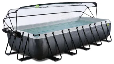 Produktbild von EXIT Black Leather Rahmenpool 540x250x100cm, Aufstellpool, mit Sandfilteranlage & Überdachung, Rechteckig, Schwarz