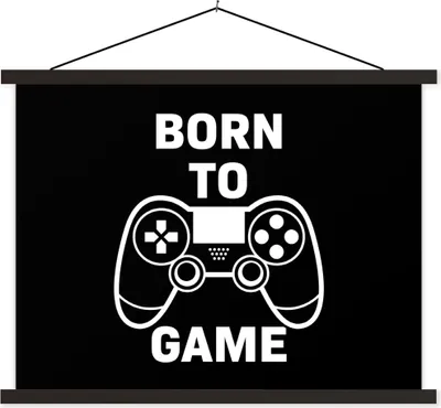 Produktbild von MuchoWow® Textilposter Gaming - Zitate - Controller - Zum Spielen geboren - Schwarz - Weiß 120x90 cm mit schwarzem Rahmen - Aufhänger für Poster