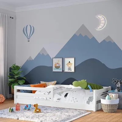 Imagen del producto de Cama Montessori Iskri, 90x200 cm, blanca, con protección anticaídas