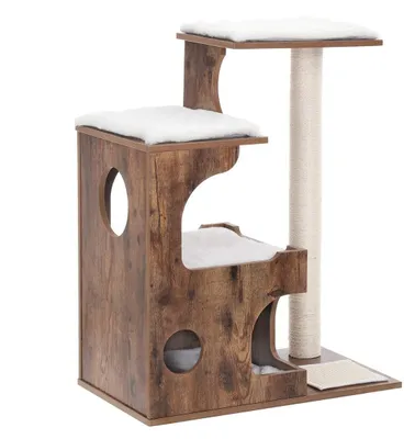 Produktbild von Katzenkratzbaum mit Katzenhaus, Sisal, weiß/braun – 66 x 42 x 88 cm