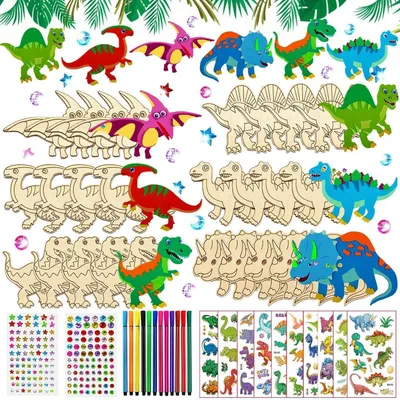 Zdjęcie produktu dla Zestaw do rękodzieła "Dinozaury", 246 elementów, zawierający drewniane klocki, patyczki i straszyki