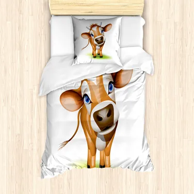 Produktbild von ABAKUHAUS Baby Mantele, Kuh mit blauen Augen Gras, Milbensicher Allergiker geeignet mit Kissenbezügen, 135 cm x 200 cm - 80 x 80 cm, Royal Blue Cinnamon