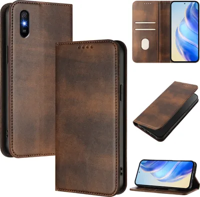 Obrázek produktu pro Pouzdro pro Xiaomi Redmi 9A, vintage kožené pouzdro s RFID ochranou, přihrádkami na karty, stojánkem Hnědý