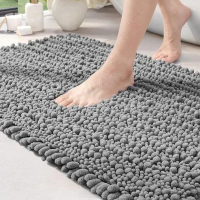 Immagine prodotto di Tappetino da bagno Unyqoos® in microfibra, 60 x 110 cm, grigio – antiscivolo, pelo di 3 cm, assorbente, ad asciugatura rapida e lavabile in lavatrice