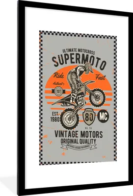 Produktbild von MuchoWow® MuchoWow® Gerahmtes Poster Mancave - Motor - Motocross - Retro 60x90 cm - Poster mit zchwarzem Bilderrahmen - Dekoration - Wandposter Wohnzimmer - Hochwertig