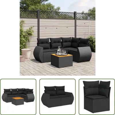 Produktbild von The Living Store 5-tlg. Garten-Sofagarnitur mit Kissen Schwarz Poly Rattan