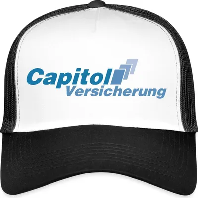 Produktbild von Spreadshirt Stromberg Logo Capitol Versicherung Trucker Cap, One size, Weiß/Schwarz