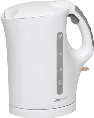Produktbild von Clatronic Wasserkocher, Kettle, Wasserkocher 1 Liter, Camping Wasserkocher, Wasserkocher weiß, mit Edelstahlheizelement, Kalkfilter (herausnehmbar), kabellos, 900 Watt, WK 3462