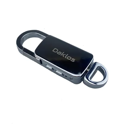Obrázek produktu pro Odolný diktafon a MP3 přehrávač SPYKEY 32 GB kovový s karabinou - stříbrný Diktafon Daklos