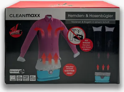 Obrázek produktu pro CLEANmaxx automatická žehlička na košile včetně nástavce na kalhoty Žehlička Košile Halenky Kalhoty Šetrné Sušička prádla Žehlička Sušení během několika minut Bez zmačkání