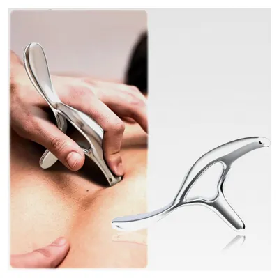 Produktbild von Triggerpunkt Massagegerät aus Edelstahl, Gua Sha Stein mit ergonomischem Griff, Linderung von Verspannungen im gesamten Körper