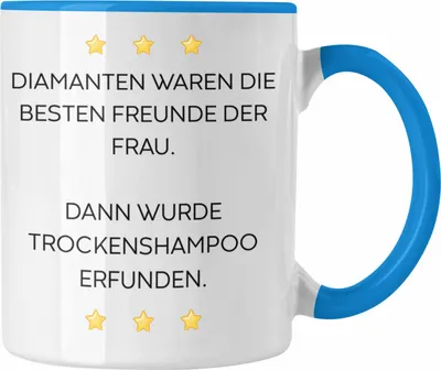 Produktbild von Trendation - Lustige Tasse mit Spruch für Frauen Männer Arbeit Büro Lustig Tassen Becher mit Sprüchen Kollegin Geschenk Sarkasmus Trockenshampoo (Blau)