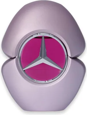 A close-up studio shot of a Mercedes Benz perfume bottle.