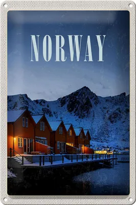 Produktbild von Blechschild Reise 20x30cm Norwegen Winter Schnee Urlaubsort
