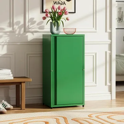 Productafbeelding van Metalen Kast - Opbergkast Deur - Werkplek Organiseren - Verstelbare Legplanken - 88x40x35 cm - Appelgroen