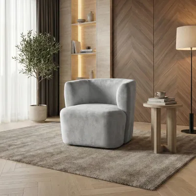 Produktbild von BEAUTYSOFA | Sessel NORI Velours Hellgrau – Komfortsessel Loungesessel Relaxsessel mit Armlehnen, Wohnzimmer, Schlafzimmer