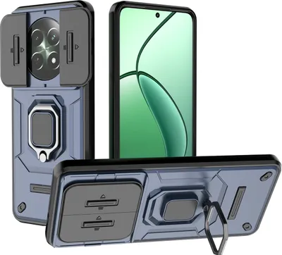 Immagine prodotto di Custodia per Realme 12 a doppio strato con protezione scorrevole della fotocamera e supporto ad anello, supporto blu