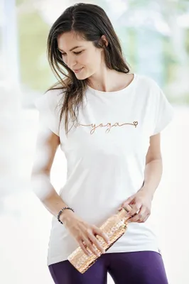 Produktbild von Yoga-T-Shirt Batwing „yoga“ - ivory/copper