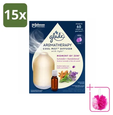 Zdjęcie produktu dla 15 sztuk zestawu startowego dyfuzora zapachowego Glade Aromatherapy – "Moment Zen" – pojemność 17,4 ml – zestaw ekonomiczny