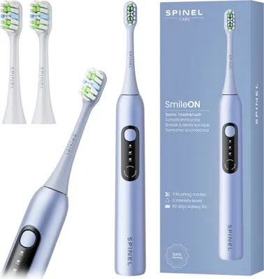 Produktbild von Spinel Care SmileON Schallzahnbürste Blau mit 2 Ersatzbürstenaufsätzen Weiß