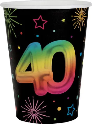 Produktbild von 6 Papp-Becher Geburtstag 40 schwarz bunt