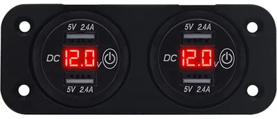 Produktbild von ProRide USB-Autolader, 4 Ports, 24W, Voltmeter, Schalter, 2-fach Einbau