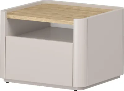 Obrázok produktu pre Nočný stolík Elivo so zásuvkou – moderný dizajn | Farba: kašmír a olejovaný dub | Rozmery: 48 x 35,5 x 48