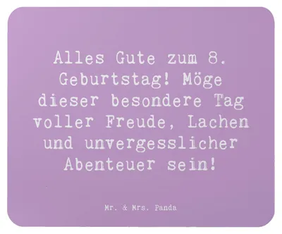 Produktbild von Mr. & Mrs. Panda Mouse Pad Spruch 8. Geburtstag Abenteuer - Lavendeltraum - Geschenk, mousematte, Geburtstagsgeschenk, Mousepad, unvergessliche, Happy Birthday, Mauspad