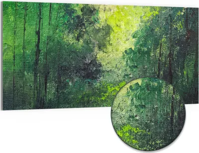 Produktbild von DEQORI Hybrid Leinwand Bild 100x50 cm 'Grüner Zauber' Wandbild Glas flach modern