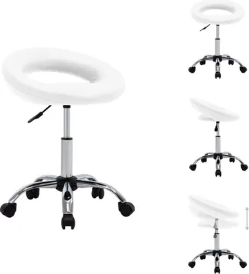 Image de vidaXL Tabouret de travail sur roulettes Blanc Similicuir - Chaises de bureau