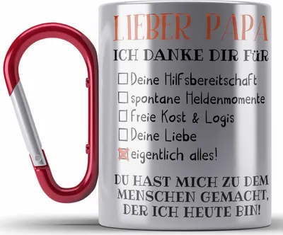 Produktbild von Trendation - Bester Papa Geschenk Vatertag Edelstahl Tasse Karabiner mit Spruch Vater Geschenk von Tochter Sohn (Rot)