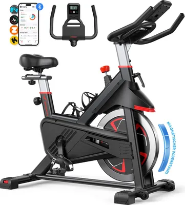 Produktbild von Leises Magnetischer Heimtrainer, Fitnessbike für Zuhause mit LCD, Tablet-Halter, 0–100 % Widerstand, kompatibel Kinomap/Zwift, verstellbar, bis 180 kg