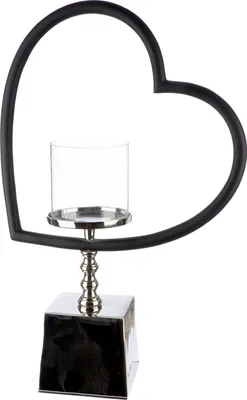 Immagine prodotto di Gilde Windlicht, Herz, "Te quiero", Glas, schwarz, silberfarben, VE 1, L. 11 cm, B. 33 cm, H. 49 cm