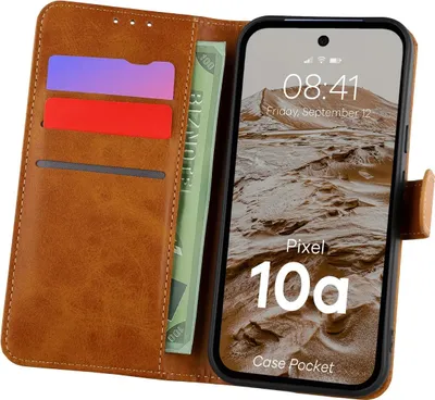 Produktbild von Handyhülle mit Klappe für Google Pixel 10a, Bizon Case Pocket, Braun
