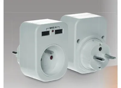 Produktbild von Steckdose mit/mit Ladegerät 2xUSB 2,1A R-1USB
