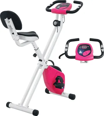 Image de HOMCOM Vélo d'appartement pliable - Collaboration Aosom.fr x FFHandball - 8 niveaux de résistance magnétique avec dossier selle réglable écran LCD multifonction capteur fréquence cardiaque rose