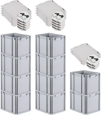 Produktbild von SuperSparSet 10x Eurobox NextGen Economy mit Scharnierdeckel und schwarzen Schiebeschnappverschlüssen | Griffe geschlossen | HxBxT 32x30x40cm | 30 Liter | Eurobehälter, Transportbox, Transportbehälter, Stapelbehälter