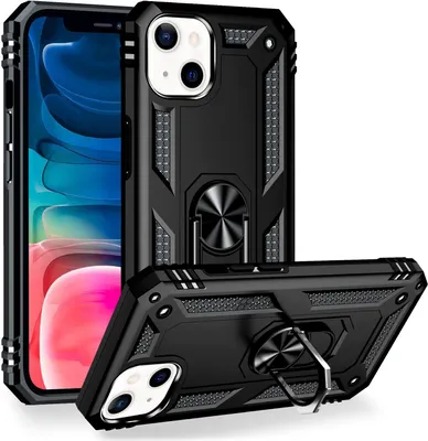 Produktbild von NALIA Ring Hülle für iPhone 13 Mini, Hard Case mit Silikon Bumper Cover Schutz Schwarz
