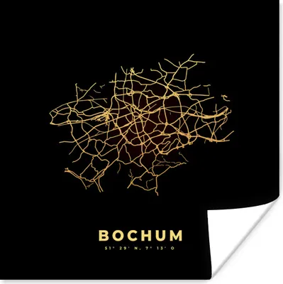 Produktbild von MuchoWow® Poster Bochum - Gold - Karte - Stadtplan 100x100 cm - Babyzimmer