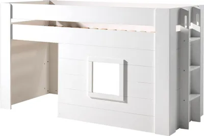 Produktbild von Vipack - Noah halbhohes Bett 90 x 200 cm Liegefläche inkl. Vorhang Set, Creme-Weiß