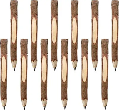 Produktbild von Holzkreide-Satz - 12 Stücke, Holz, Geschenk mit Holzfäller-Aussehen, von Graphit, ökologisch, personalisiert - Partygeschenk