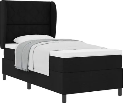 Image de Lit à ressorts avec matelas Noir 100 x 200 cm tissu