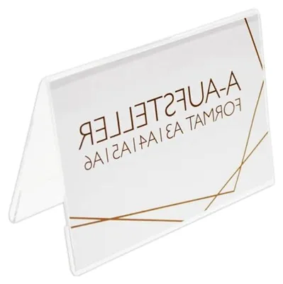 Produktbild von DIN A4 A-Aufsteller aus Acrylglas 5er Set– transparente Werbeaufsteller im Querformat als Tischaufsteller zur Werbepräsentation von Flyern & Prospekten, UV-beständig